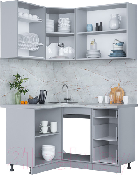 Изображение товара Кухонный гарнитур Интерлиния Мила Пластик 1.2x1.4 (дуб эпоксид/антрацит/серый каспий)