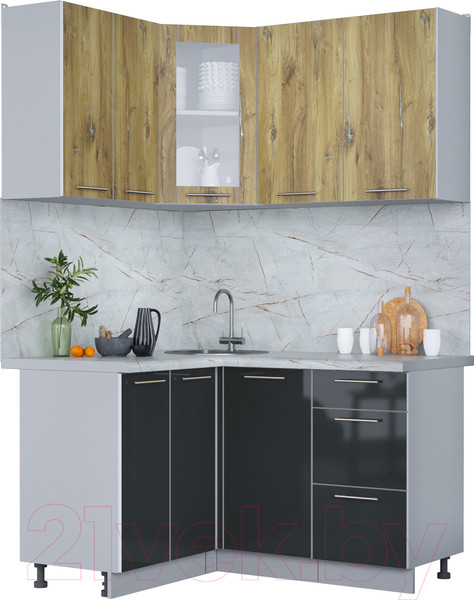 Изображение товара Кухонный гарнитур Интерлиния Мила Пластик 1.2x1.4 (дуб эпоксид/антрацит/серый каспий)