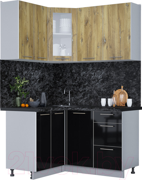 Изображение товара Кухонный гарнитур Интерлиния Мила Пластик 1.2x1.4 (дуб эпоксид/черный/кастилло темный)