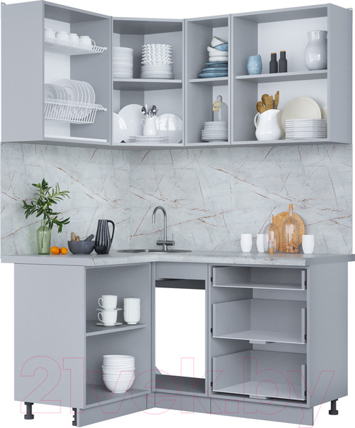 Изображение товара Кухонный гарнитур Интерлиния Мила Пластик 1.2x1.5 (дуб эпоксид/антрацит/серый каспий)