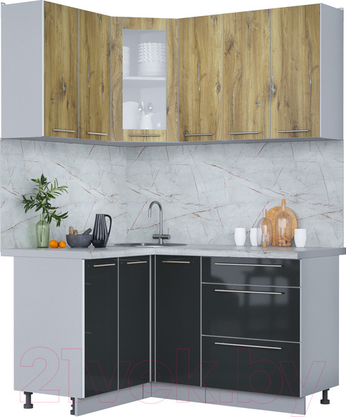 Изображение товара Кухонный гарнитур Интерлиния Мила Пластик 1.2x1.5 (дуб эпоксид/антрацит/серый каспий)