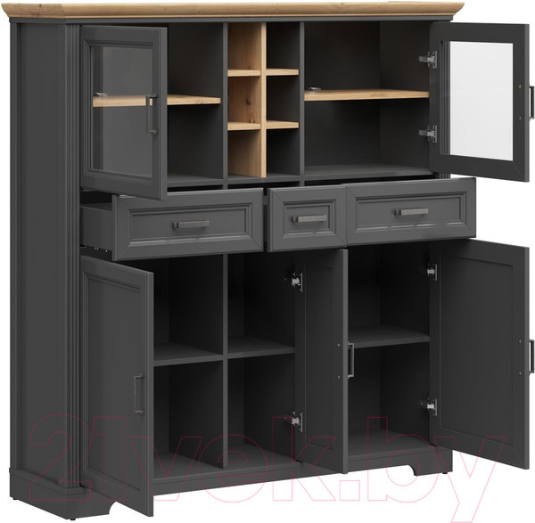 Изображение товара Шкаф с витриной Black Red White Jasmin REG2W3D3S (графит/дуб артизан)