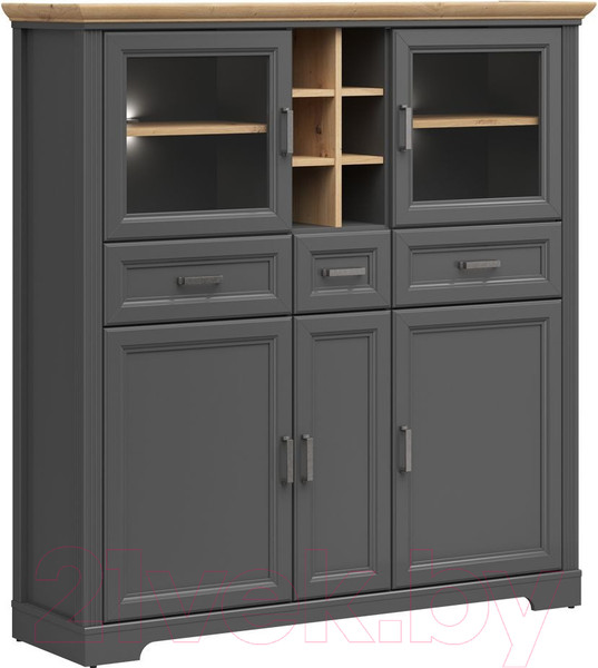 Изображение товара Шкаф с витриной Black Red White Jasmin REG2W3D3S с подсветкой (графит/дуб артизан)