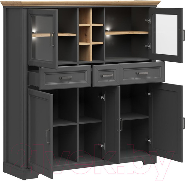 Изображение товара Шкаф с витриной Black Red White Jasmin REG2W3D3S с подсветкой (графит/дуб артизан)