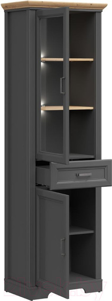 Изображение товара Шкаф с витриной Black Red White Jasmin REG1W1D1S с подсветкой (графит/дуб артизан)