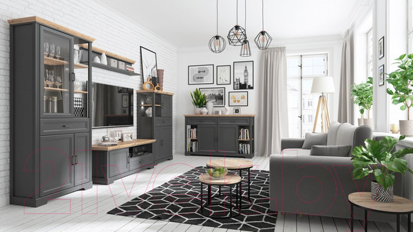 Изображение товара Шкаф с витриной Black Red White Jasmin REG1W2D1S (графит/дуб артизан)