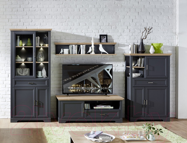 Изображение товара Шкаф с витриной Black Red White Jasmin REG1W2D1S с подсветкой (графит/дуб артизан)