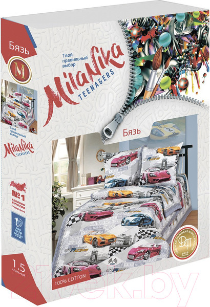 Изображение товара Комплект постельного белья Milanika Форсаж 1.5сп подростковый с наволочкой 70x70 (бязь)