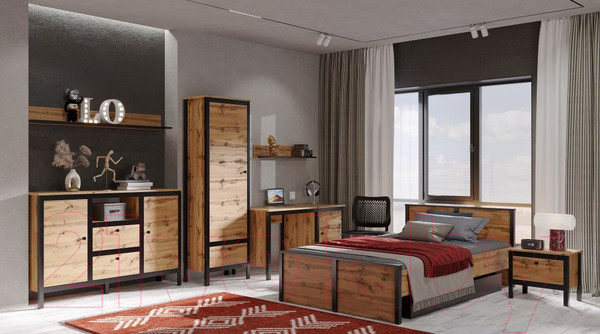 Изображение товара Шкаф Black Red White Loft REG1D1S (дуб вотан/черный)