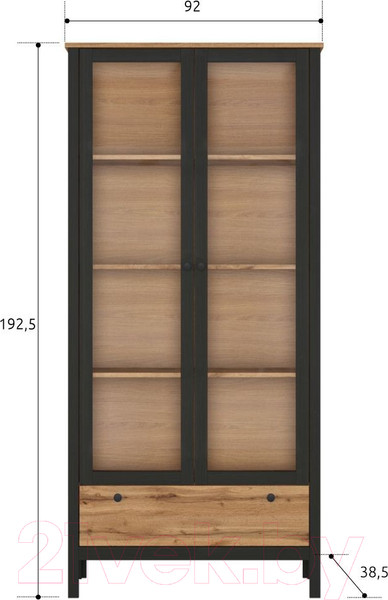 Изображение товара Шкаф с витриной Black Red White Loft REG2W1S (дуб вотан/черный)