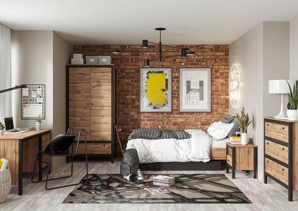 Изображение товара Шкаф Black Red White Loft SZF2D1S (дуб вотан/черный)