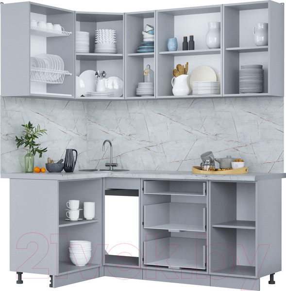 Изображение товара Кухонный гарнитур Интерлиния Мила Пластик 1.2x1.9 (дуб эпоксид/антрацит/серый каспий)