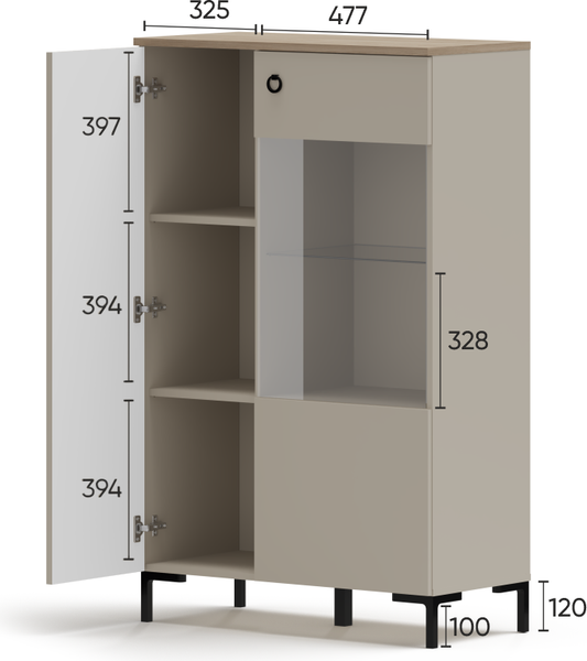 Изображение товара Шкаф с витриной Black Red White Domenica REG1D1W/140 (глиняный серый/дуб сильвержек ореховый)