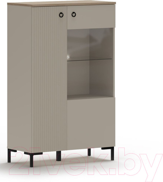 Изображение товара Шкаф с витриной Black Red White Domenica REG1D1W/140 с подсветкой (глиняный серый/дуб сильвержек ореховый)