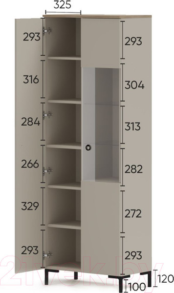 Изображение товара Шкаф с витриной Black Red White Domenica REG1D1W (глиняный серый/дуб сильвержек ореховый)