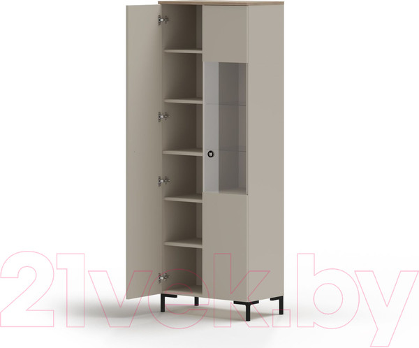 Изображение товара Шкаф с витриной Black Red White Domenica REG1D1W с подсветкой (глиняный серый/дуб сильвержек ореховый)