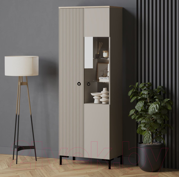 Изображение товара Шкаф с витриной Black Red White Domenica REG1D1W с подсветкой (глиняный серый/дуб сильвержек ореховый)