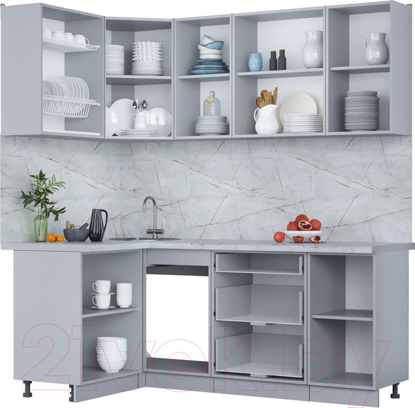 Изображение товара Кухонный гарнитур Интерлиния Мила Пластик 1.2x2.0 (дуб эпоксид/антрацит/серый каспий)