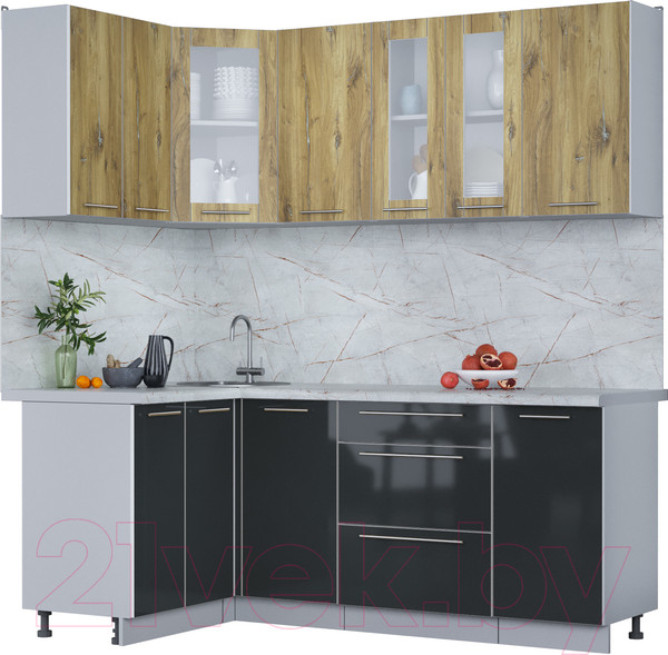 Изображение товара Кухонный гарнитур Интерлиния Мила Пластик 1.2x2.0 (дуб эпоксид/антрацит/серый каспий)