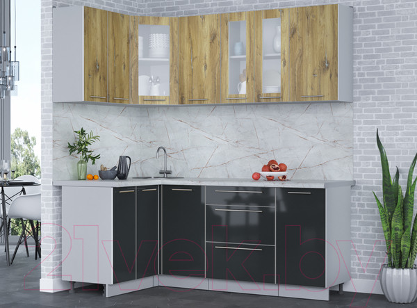 Изображение товара Кухонный гарнитур Интерлиния Мила Пластик 1.2x2.0 (дуб эпоксид/антрацит/серый каспий)