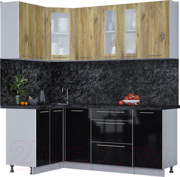 Изображение товара Кухонный гарнитур Интерлиния Мила Пластик 1.2x2.0 (дуб эпоксид/черный/кастилло темный)