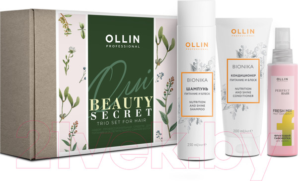 Изображение товара Набор косметики для волос Ollin Professional BioNika Питание и блеск Шампунь+Кондиционер+Сыворотка (250мл+200мл+120мл)