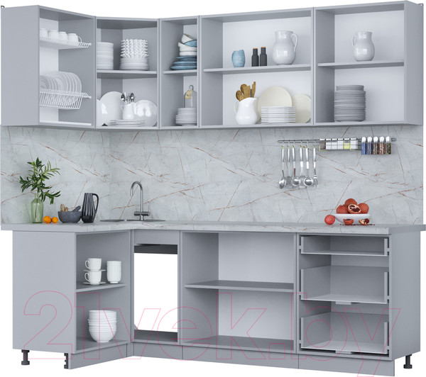 Изображение товара Кухонный гарнитур Интерлиния Мила Пластик 1.2x2.3 (дуб эпоксид/антрацит/серый каспий)