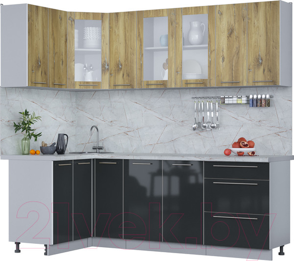 Изображение товара Кухонный гарнитур Интерлиния Мила Пластик 1.2x2.3 (дуб эпоксид/антрацит/серый каспий)