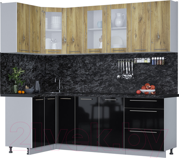 Изображение товара Кухонный гарнитур Интерлиния Мила Пластик 1.2x2.3 (дуб эпоксид/черный/кастилло темный)