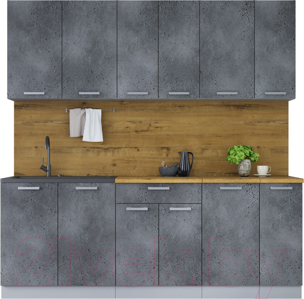 Изображение товара Кухонный гарнитур Интерлиния Мила Лайт 2.1 (бетон портленд/бетон портленд/дуб бунратти)