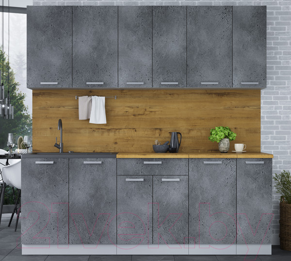 Изображение товара Кухонный гарнитур Интерлиния Мила Лайт 2.1 (бетон портленд/бетон портленд/дуб бунратти)