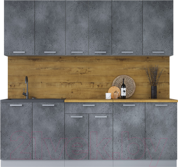 Изображение товара Кухонный гарнитур Интерлиния Мила Лайт 2.2 (бетон портленд/бетон портленд/дуб бунратти)