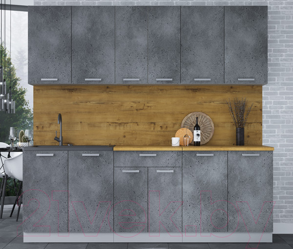 Изображение товара Кухонный гарнитур Интерлиния Мила Лайт 2.2 (бетон портленд/бетон портленд/дуб бунратти)