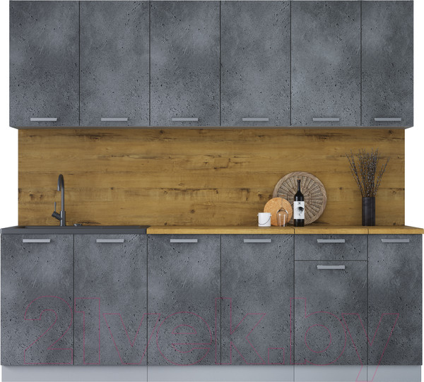 Изображение товара Кухонный гарнитур Интерлиния Мила Лайт 2.3 (бетон портленд/бетон портленд/дуб бунратти)