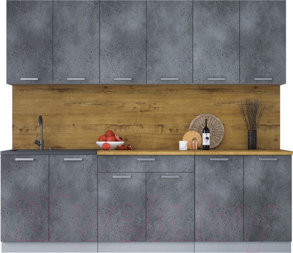 Изображение товара Кухонный гарнитур Интерлиния Мила Лайт 2.4 (бетон портленд/бетон портленд/дуб бунратти)