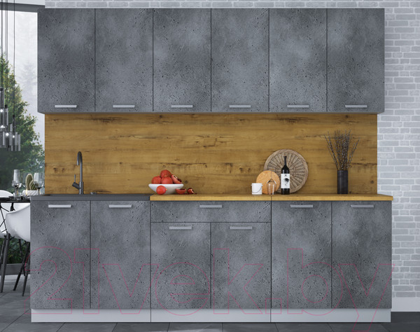 Изображение товара Кухонный гарнитур Интерлиния Мила Лайт 2.4 (бетон портленд/бетон портленд/дуб бунратти)