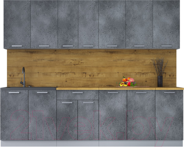 Изображение товара Кухонный гарнитур Интерлиния Мила Лайт 2.6 (бетон портленд/бетон портленд/дуб бунратти)