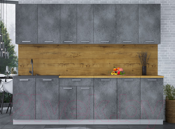 Изображение товара Кухонный гарнитур Интерлиния Мила Лайт 2.6 (бетон портленд/бетон портленд/дуб бунратти)