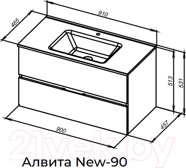 Изображение товара Тумба под умывальник Aquanet Алвита New 90 / 334187 (дуб веллингтон табак)