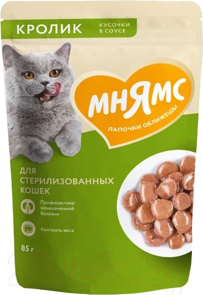Изображение товара Влажный корм для кошек Мнямс Кусочки в соусе с кроликом для стерилизованных / 176946 (85г)