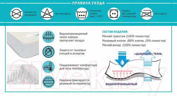 Изображение товара Наматрасник детский Sonline Aqua Stop 60x160 (мягкая ткань)