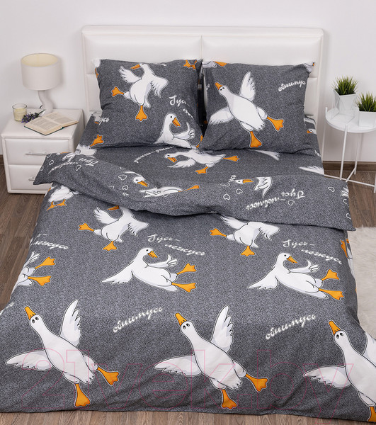 Изображение товара Комплект постельного белья Milanika Гусь-обнимусь Евро (поплин)