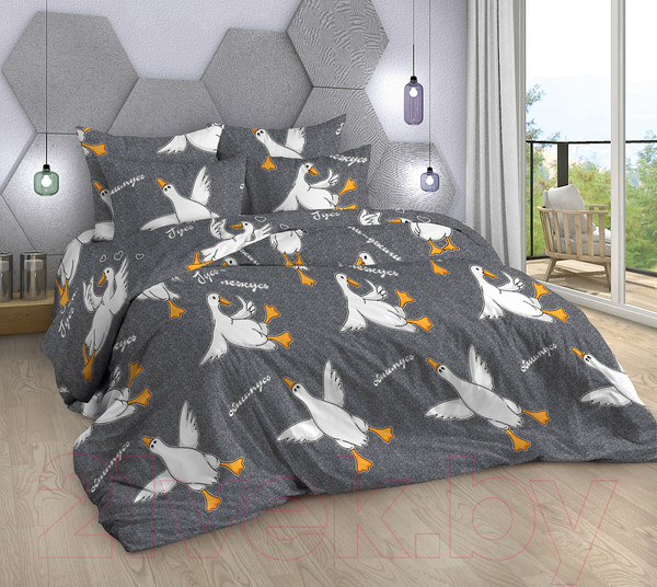 Изображение товара Комплект постельного белья Milanika Гусь-обнимусь семейный (поплин)