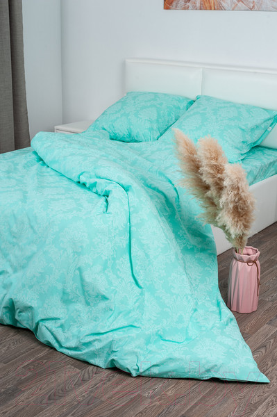 Изображение товара Комплект постельного белья Milanika Бирюза семейный (поплин-жаккард)