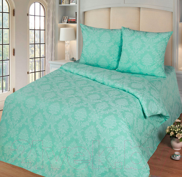 Изображение товара Комплект постельного белья Milanika Бирюза семейный (поплин-жаккард)