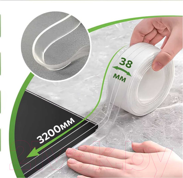 Изображение товара Лента бордюрная самоклеящаяся Faberhaus 38ммх3.2м (прозрачный, блистер)