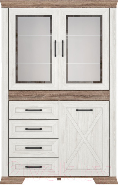 Изображение товара Шкаф с витриной Black Red White Marselle REG2W1D4S (ясень снежный/дуб сонома темный)