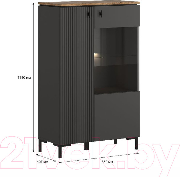 Изображение товара Шкаф Black Red White San Gimignano REG1D1W/140 с подсветкой (антрацитовый/дуб нокс)
