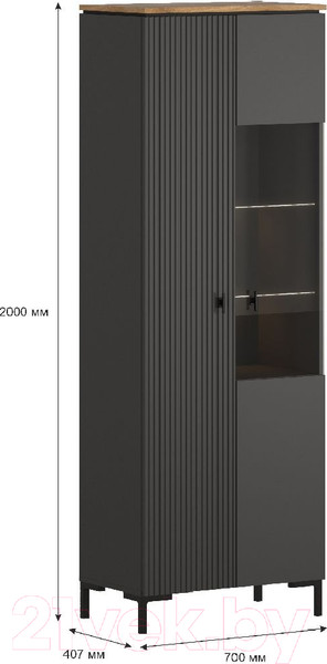 Изображение товара Шкаф с витриной Black Red White San Gimignano REG1D1W (антрацитовый/дуб нокс)