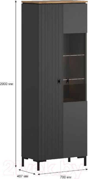 Изображение товара Шкаф с витриной Black Red White San Gimignano REG1D1W с подсветкой (антрацитовый/дуб нокс)